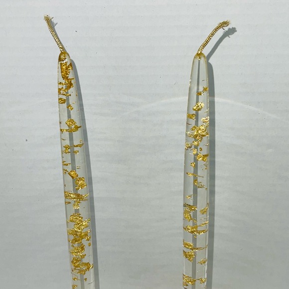 Lot 2 Lucite 12" Candles AND Candleholders gold flakes Enchanto Co of California - Picture 3 of 12